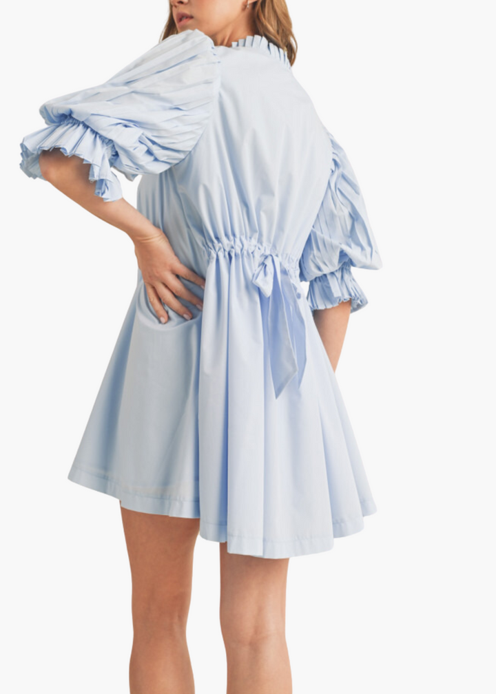 Abigail Pleated Sleeve Mini Dress in Powder Blue