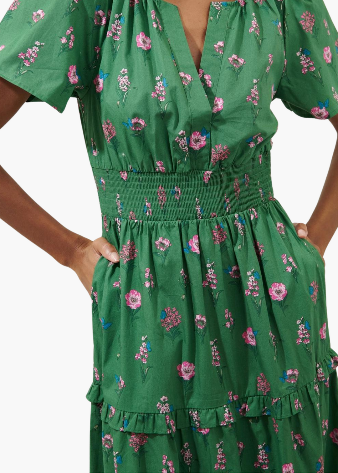 Palmer Poplin Maxi Dress in Green Garden