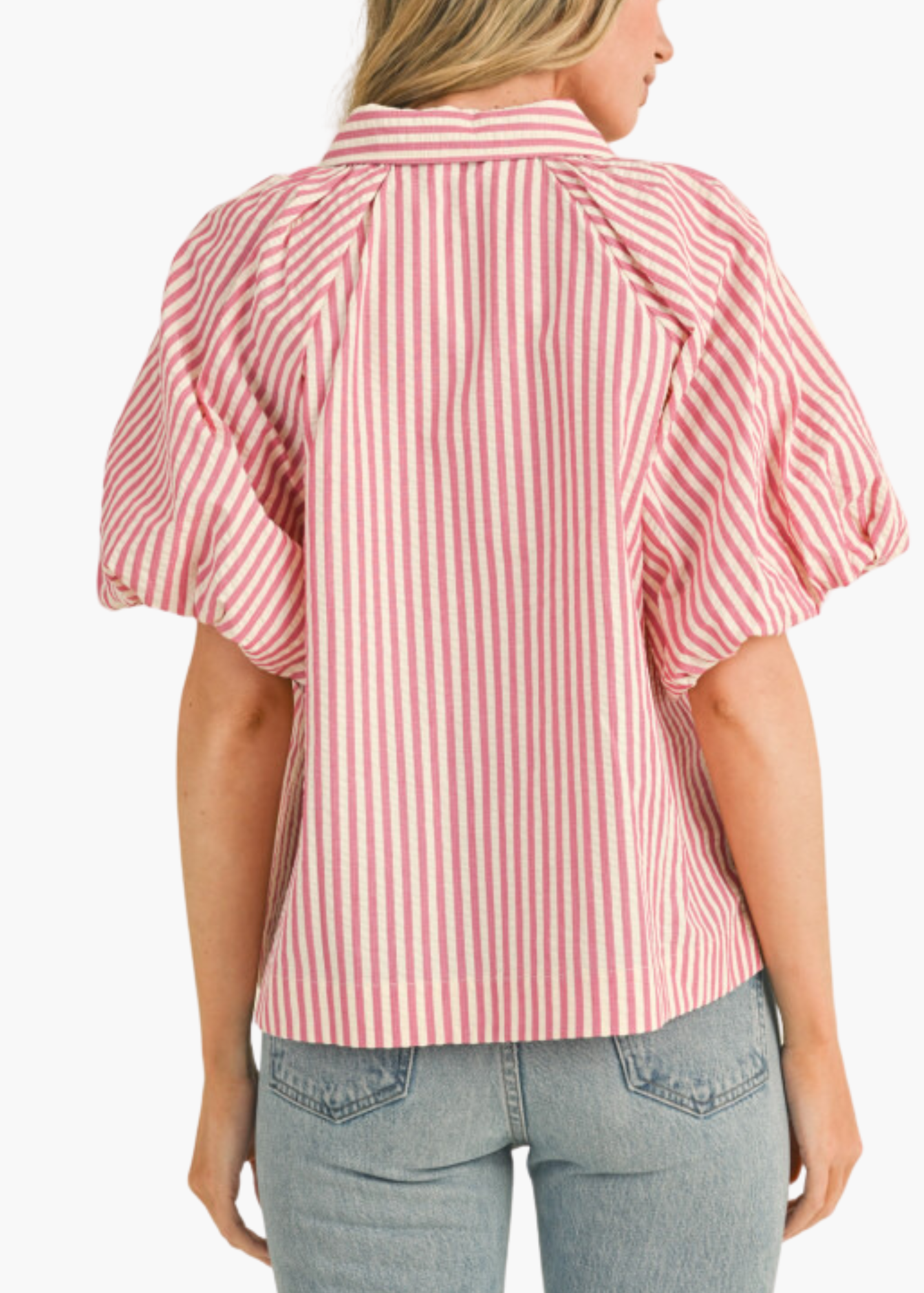 Marsella Button Up Top in Raspberry Stripe