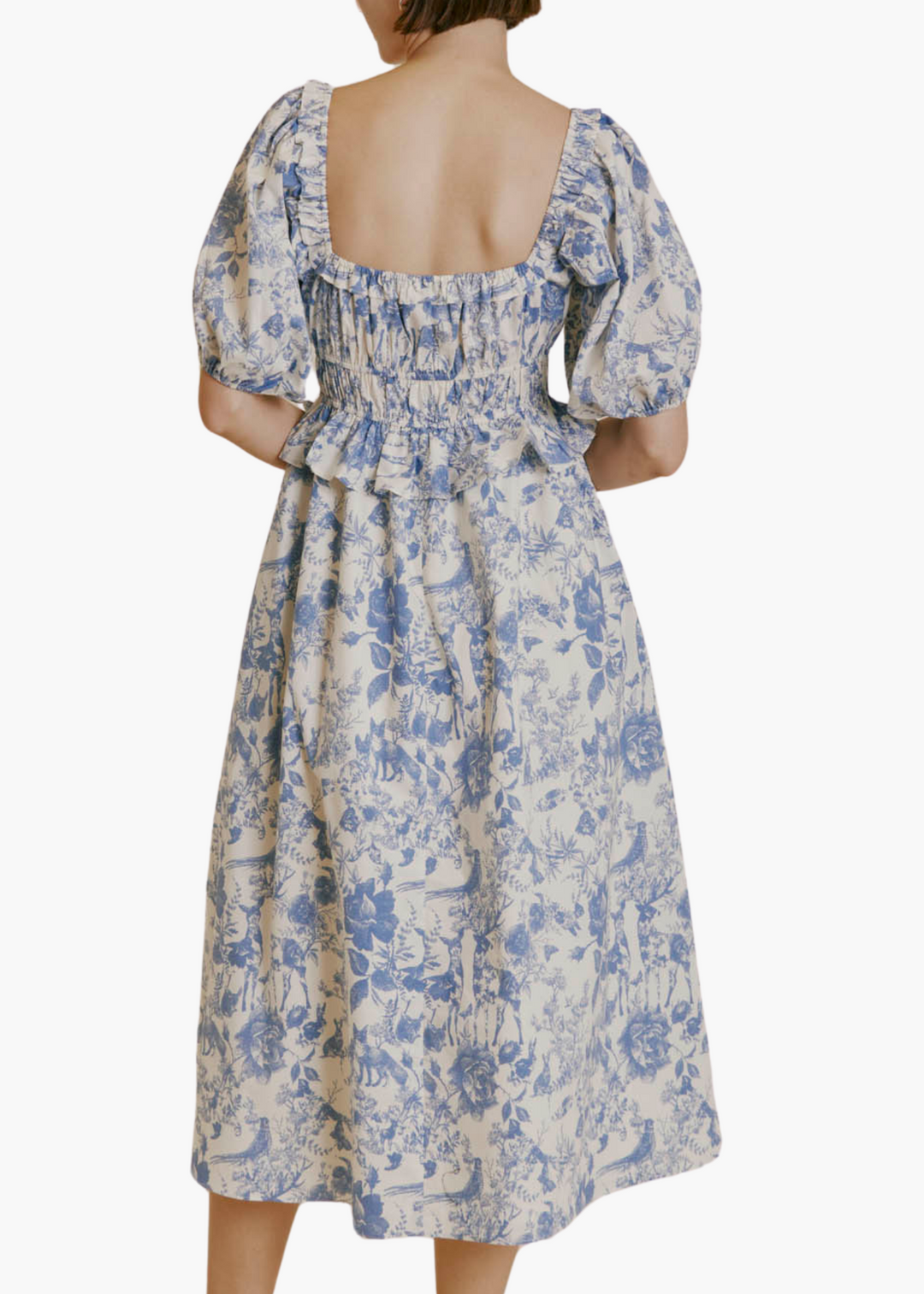 Toile Print Midi Dress in Blue