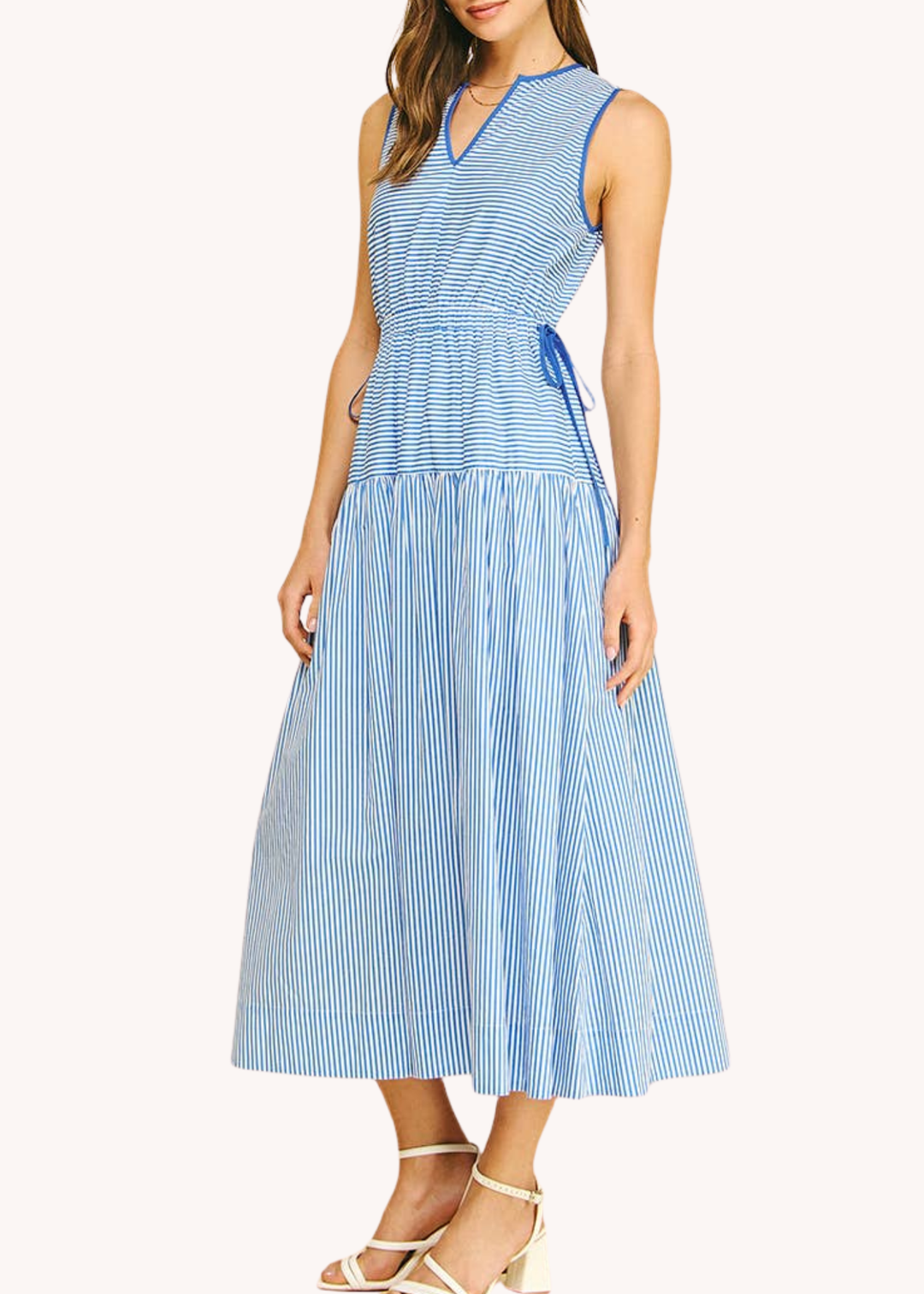Lauren Cotton Midi Dress in Blue Poppy and Pink Lauren Cotton Midi Dress in Blue Poppy and Pink