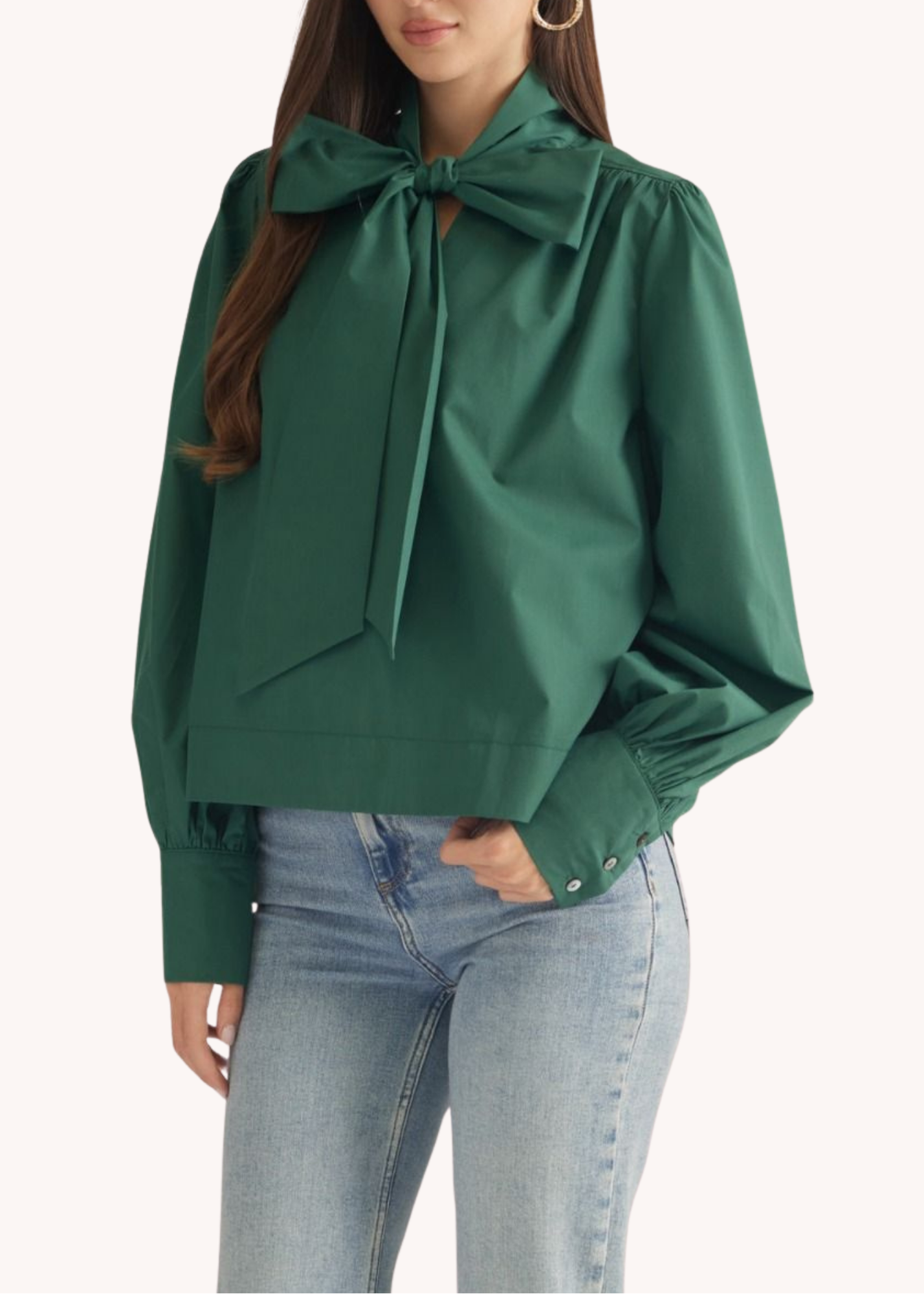 Dylan Cotton Neck Tie Top in Hunter Green