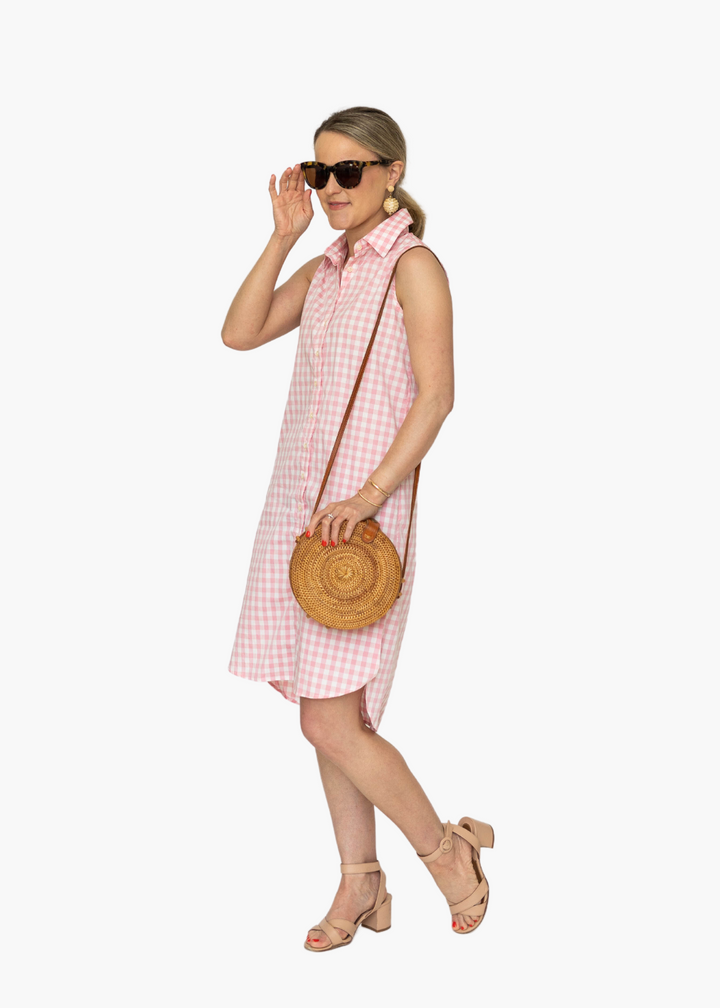 Gingham Sleeveless Shirt Dress | Pink