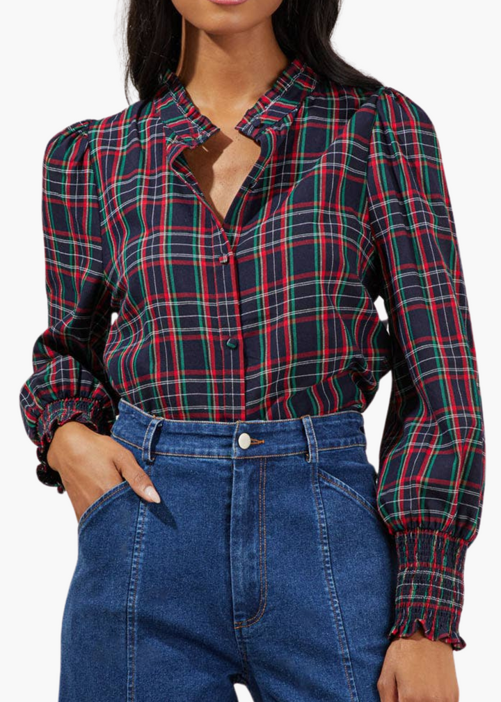 Brisvan Plaid Split Neck Top