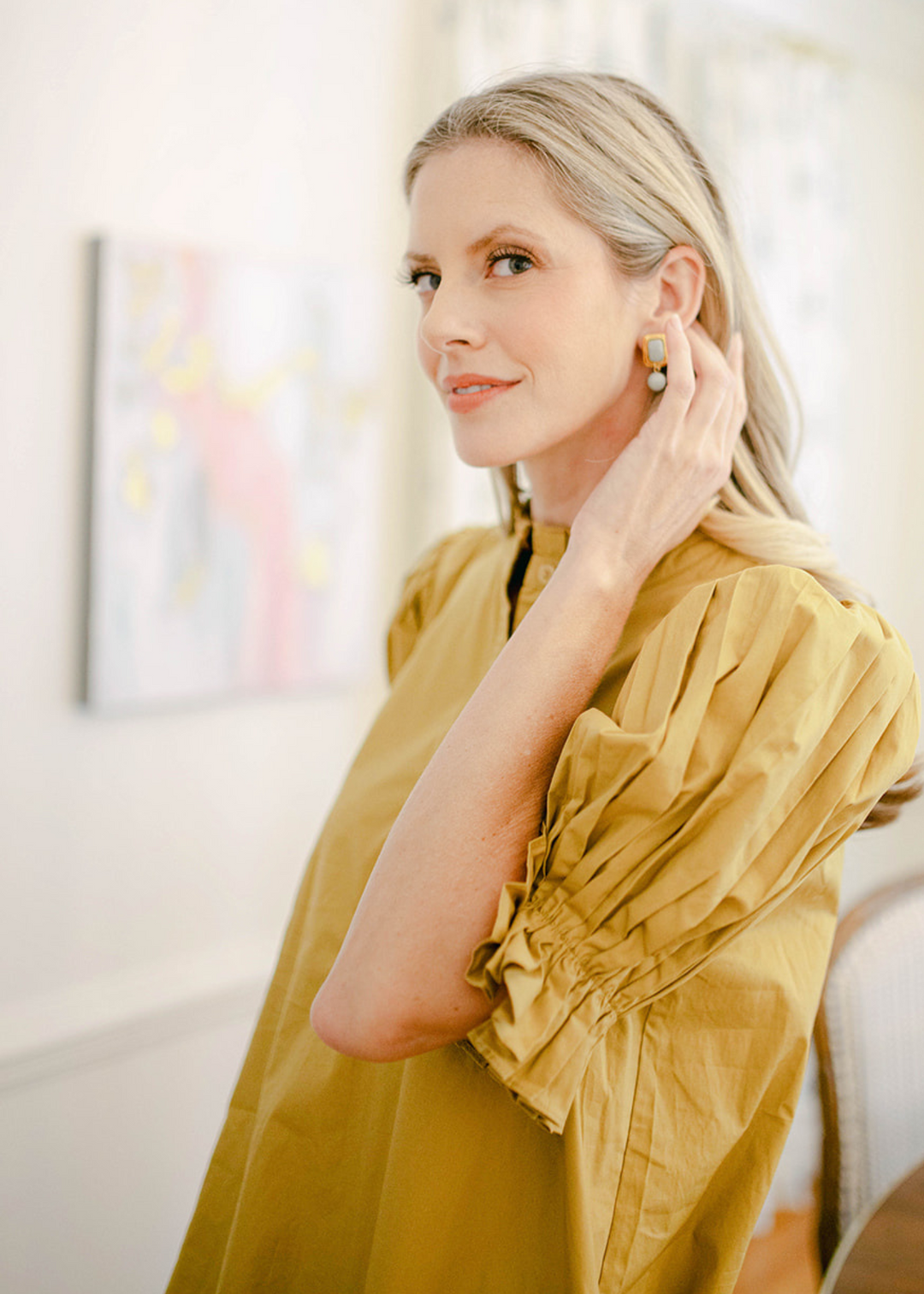 Henry Puff Sleeve Dress in Golden Sage S Henry Puff Sleeve Dress in Golden Sage S