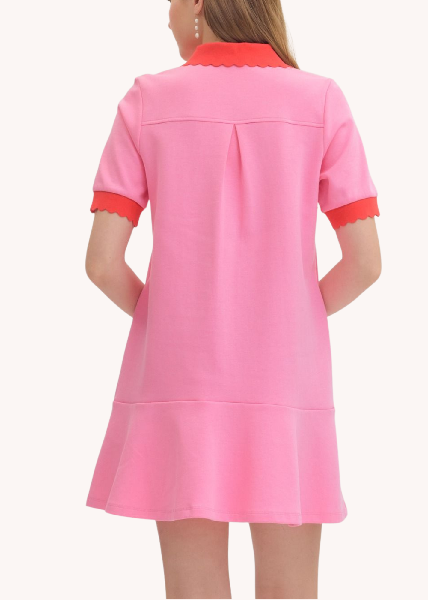 Celia Scalloped Cotton Mini Dress in Pink