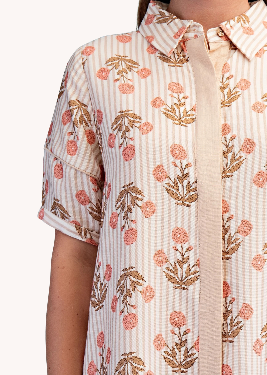 Madeline Block Print Midi Dress in Latte
