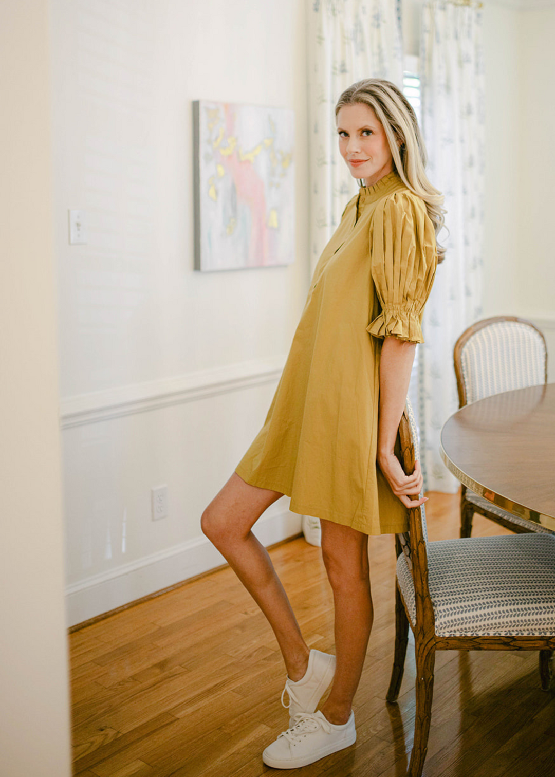 Henry Puff Sleeve Dress in Golden Sage