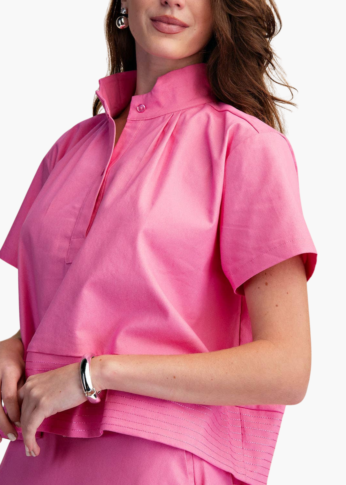 Chloe Stand Collar Top in Pink