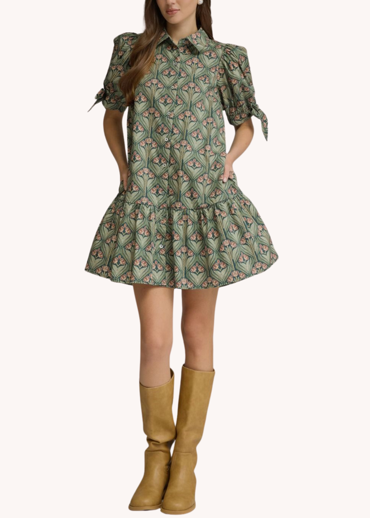 Emily Cotton Mini Dress in Hunter Green