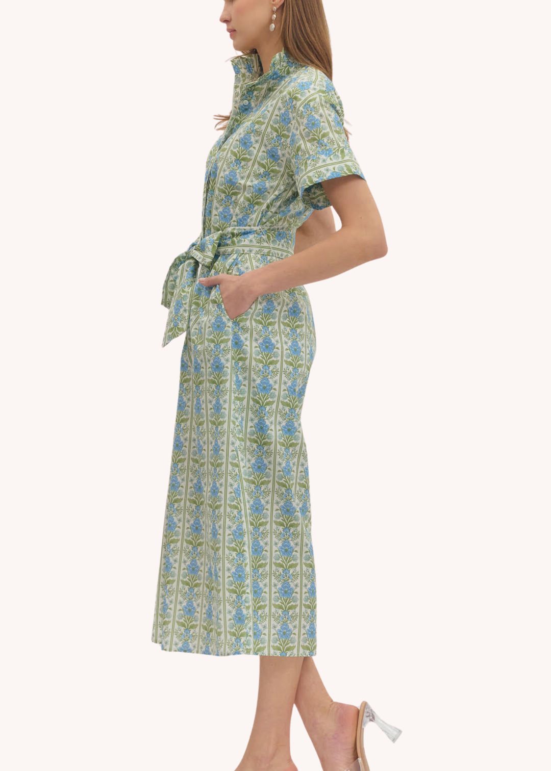 Hallie Midi Shirt Dress in Blue