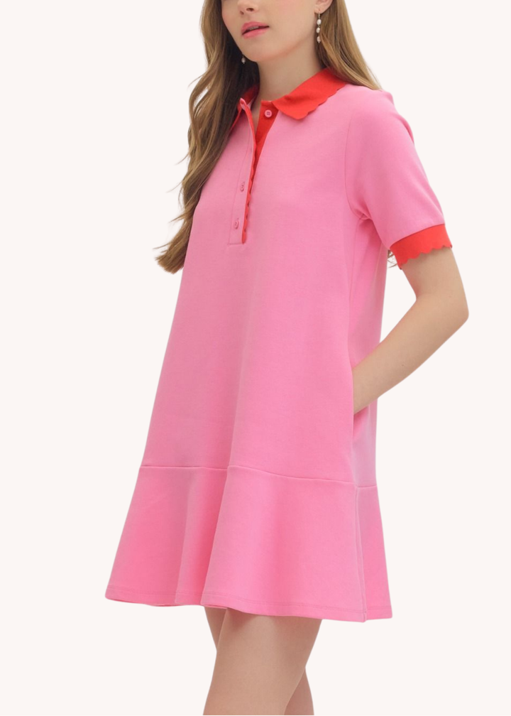 Celia Scalloped Cotton Mini Dress in Pink