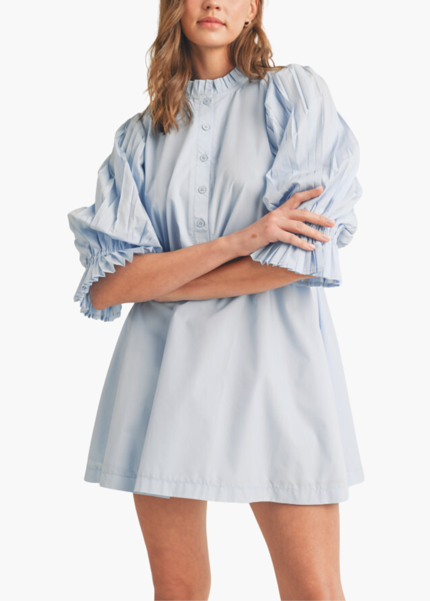 Abigail Pleated Sleeve Mini Dress in Powder Blue