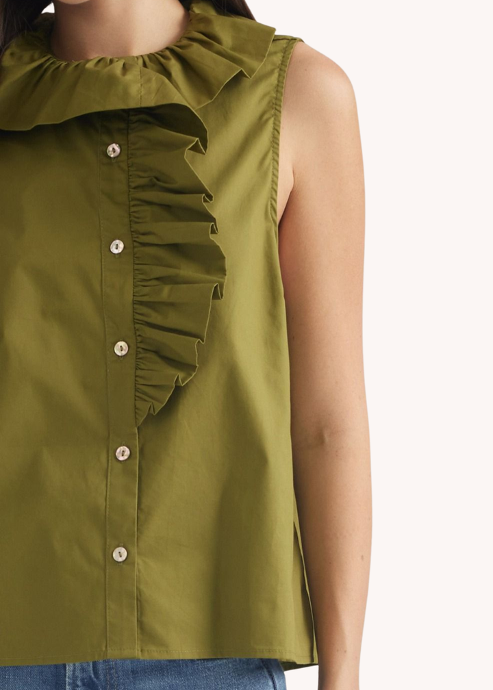 Cecil Cotton Ruffle Top in Olive