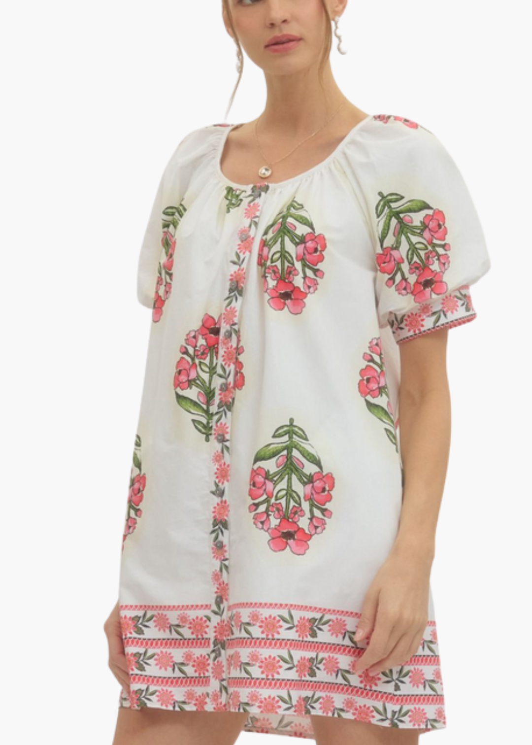 Sarah Blockprint Mini Dress in Cream