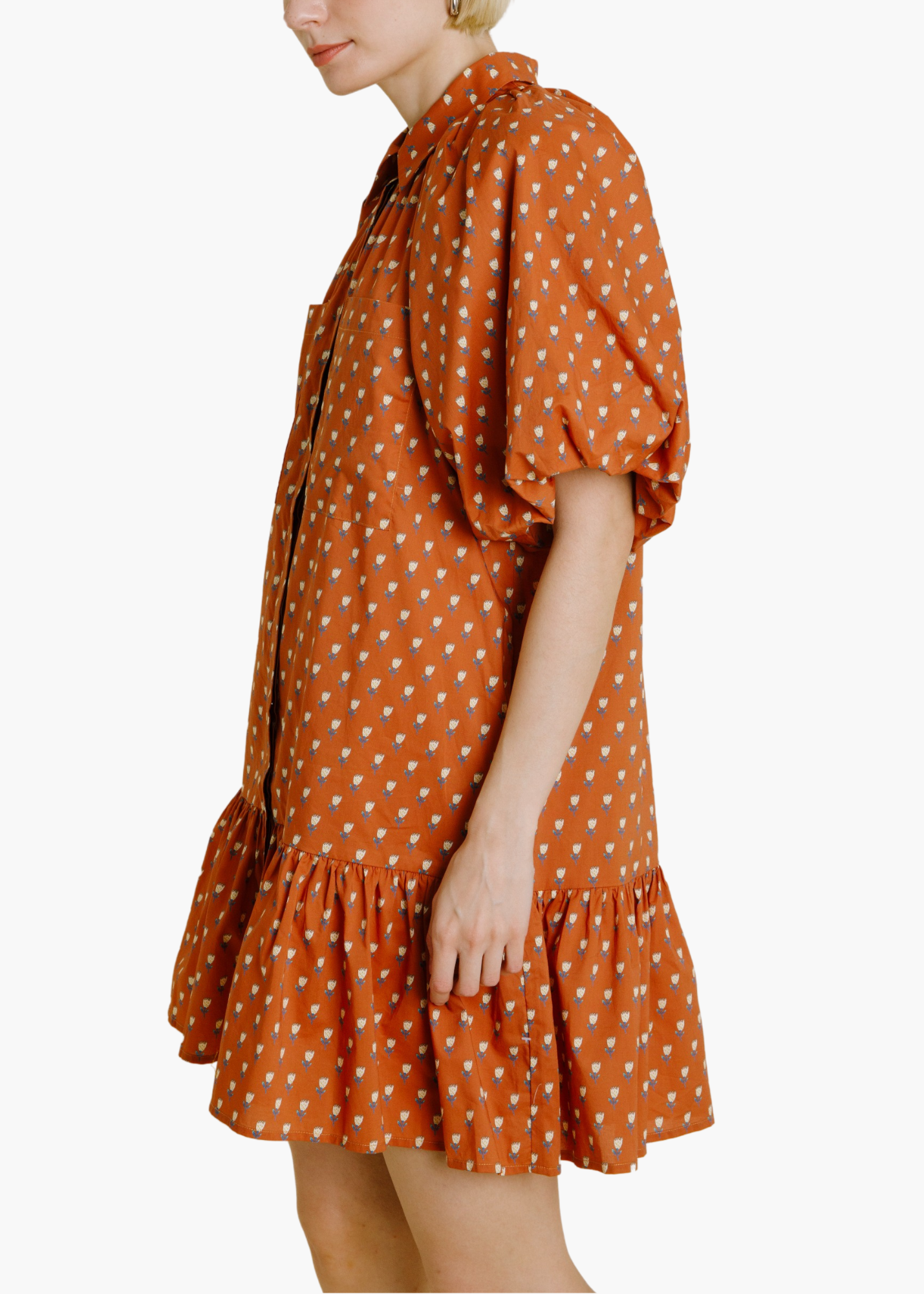 Callie Floral Drop Waist Shirt Dress in Terracotta