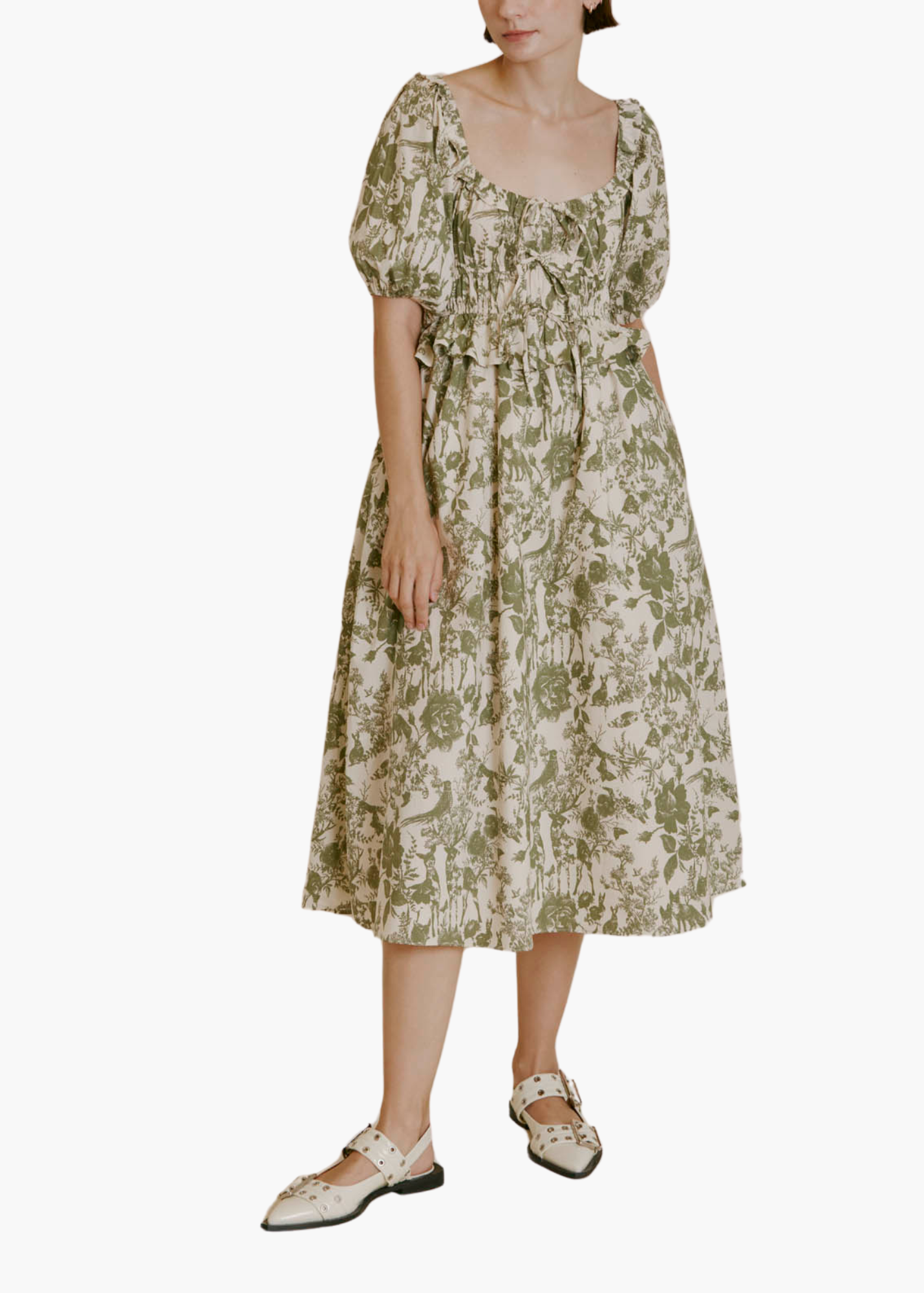 Toile Print Midi Dress in Sage