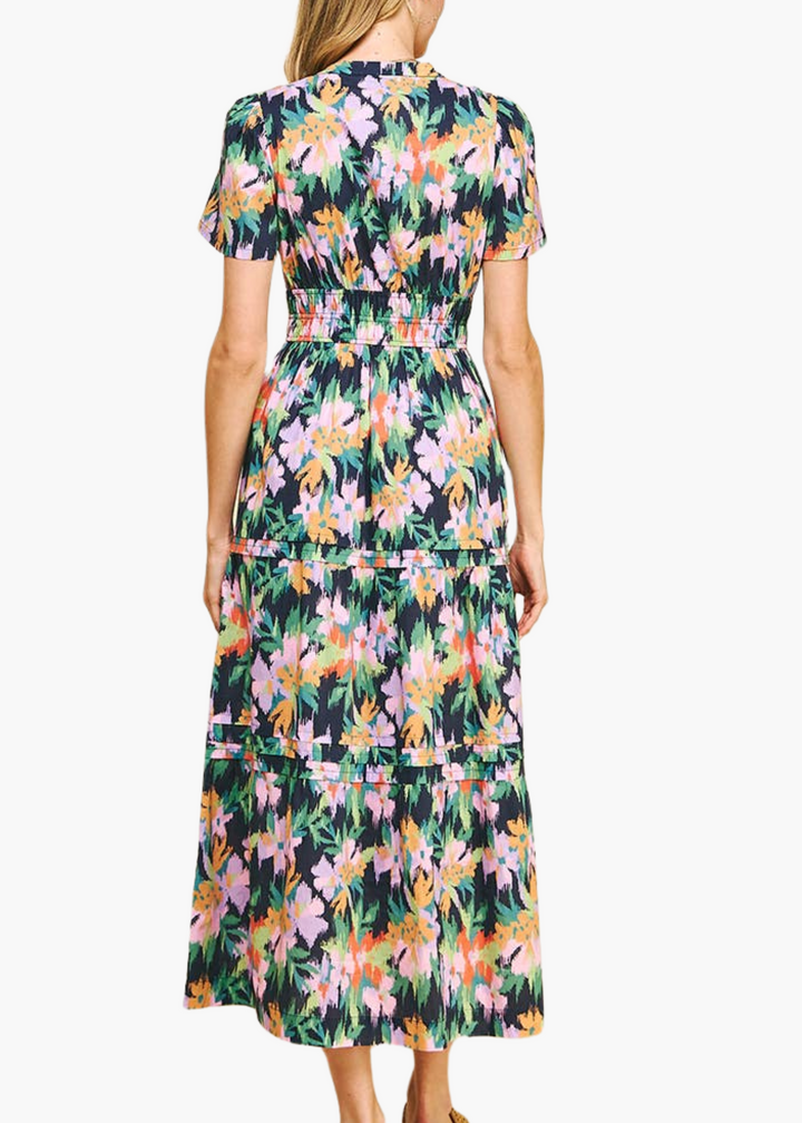 Caroline Midi Dress in Navy Floral