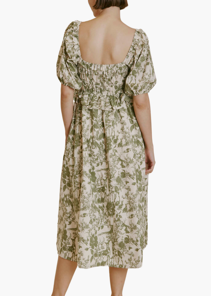 Toile Print Midi Dress in Sage