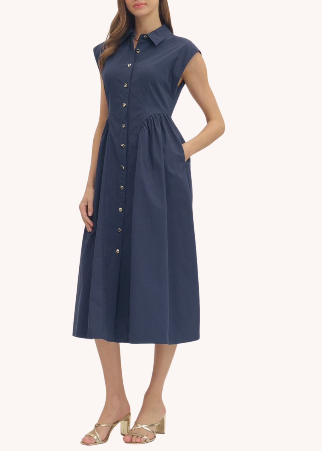 Marbella Cotton Midi Dress in Navy