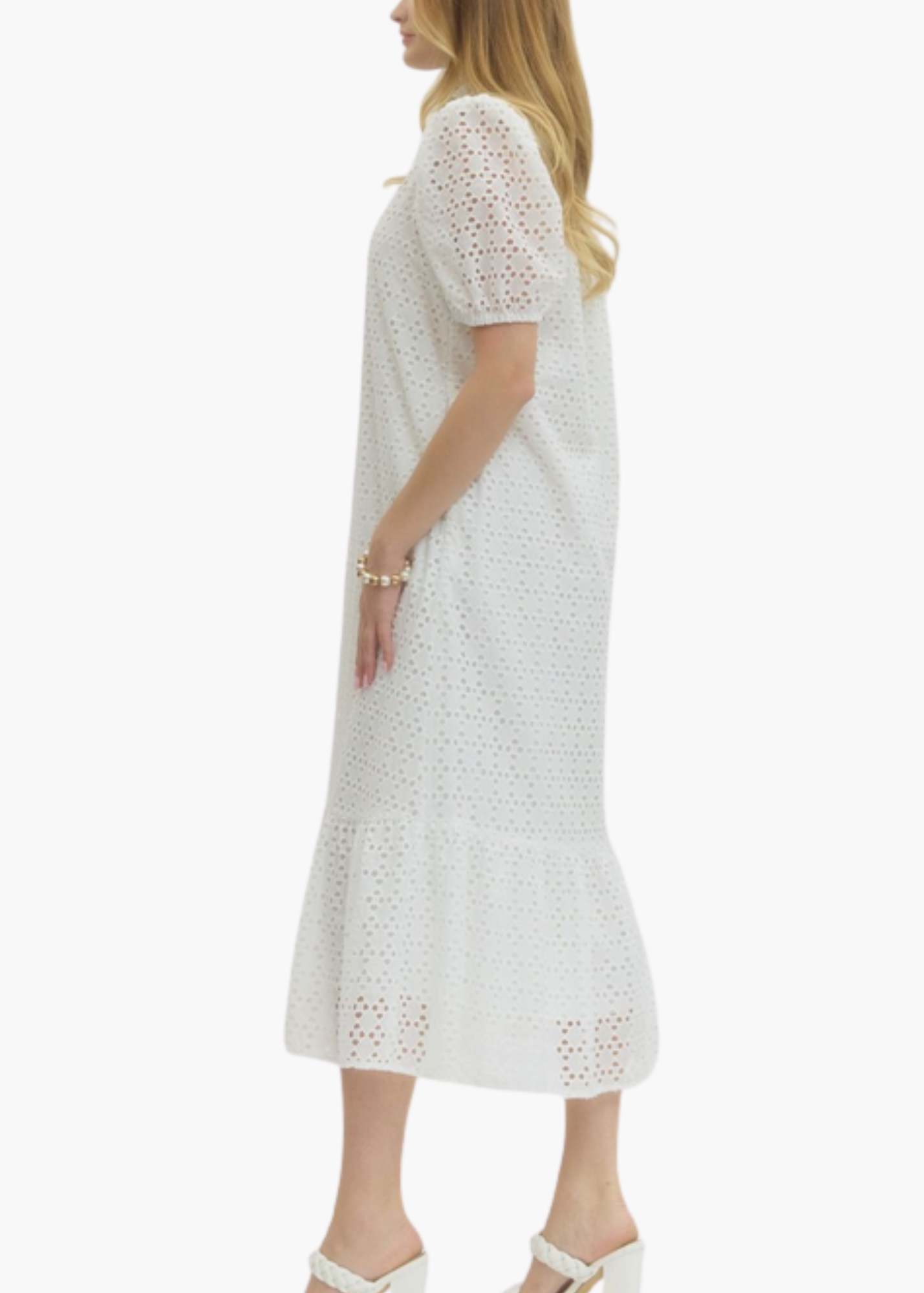 Laura Midi Dress in White Eyelet