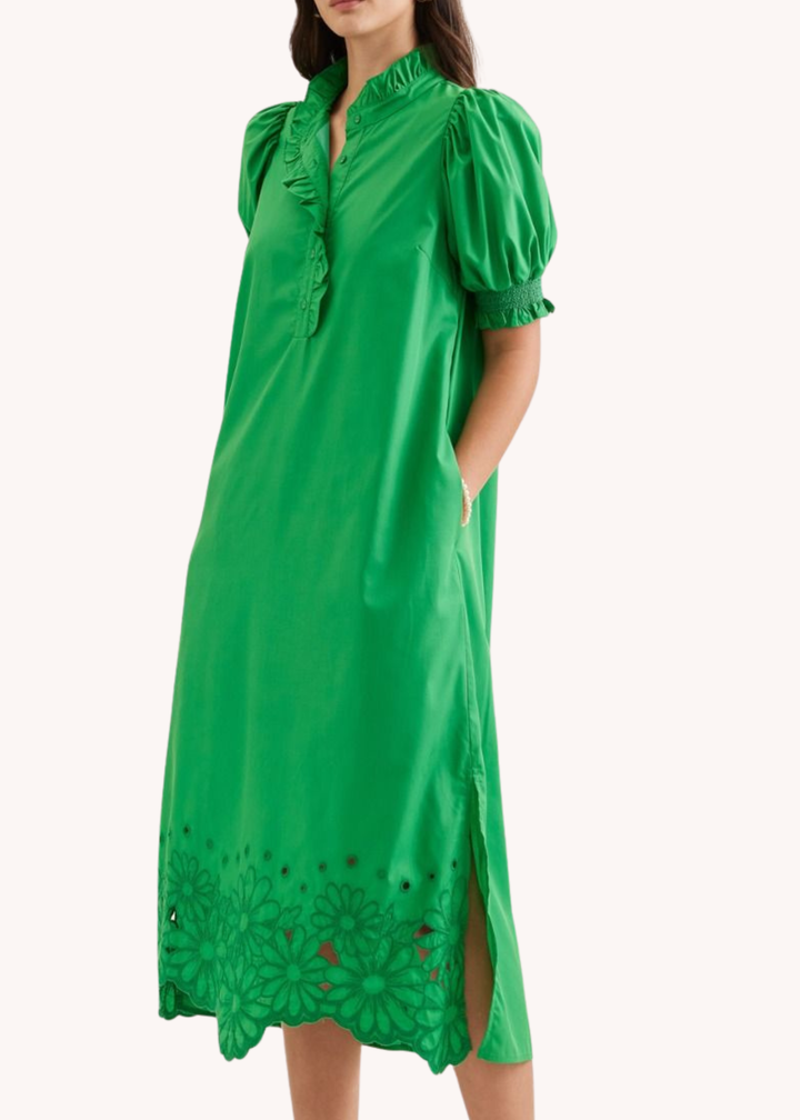Franklin Crochet Hem Midi Dress in Green