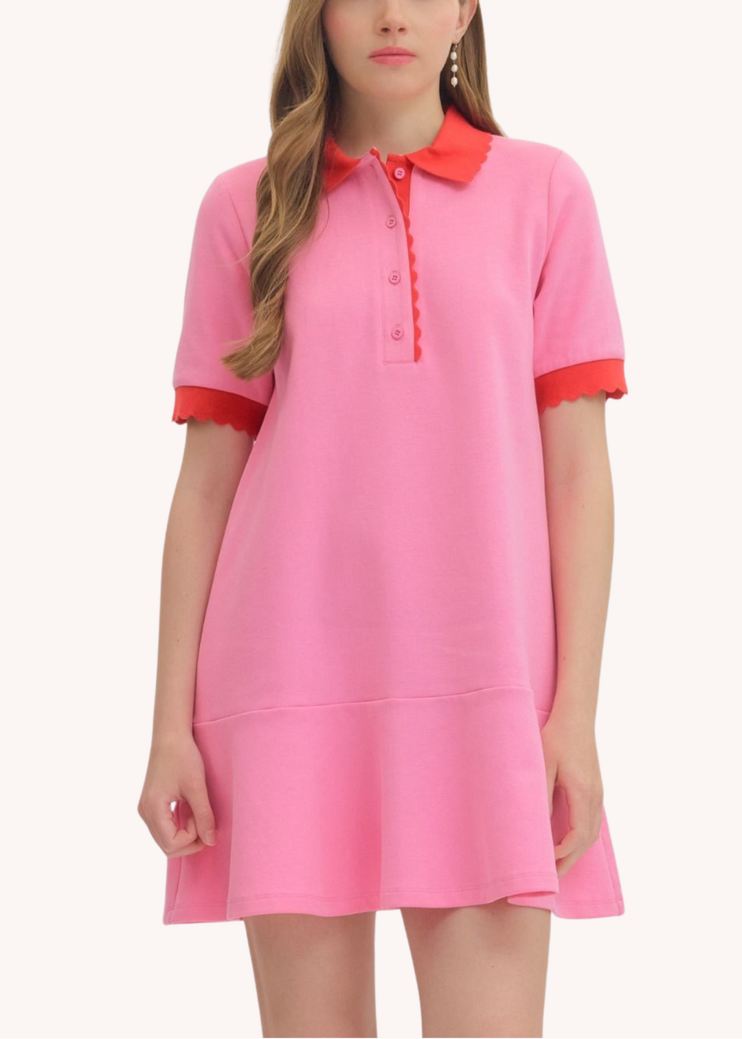Celia Scalloped Cotton Mini Dress in Pink S