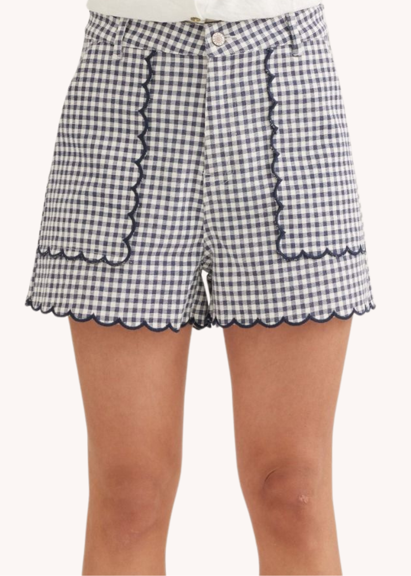 Sadie Scalloped Shorts in Navy Gingham