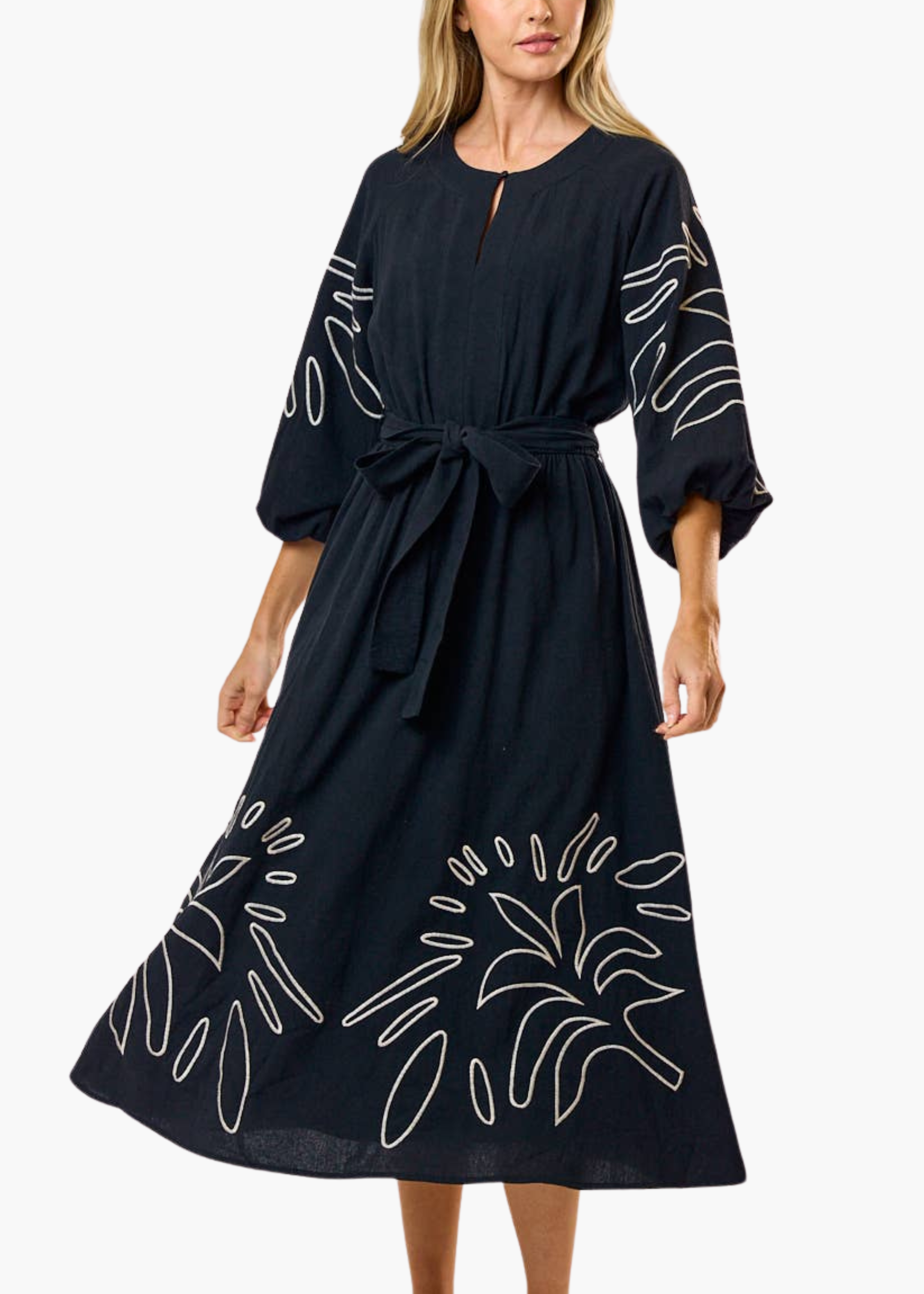 Winslow Embroidered Puff Sleeve Midi Dress