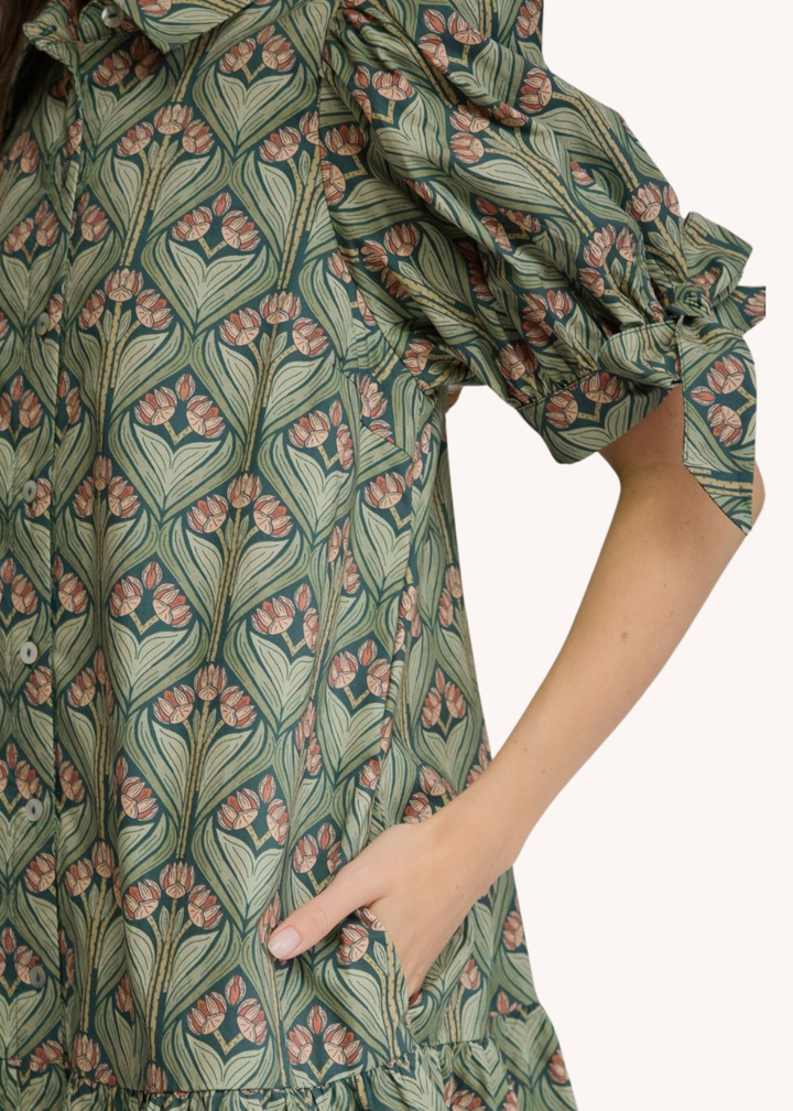 Emily Cotton Mini Dress in Hunter Green