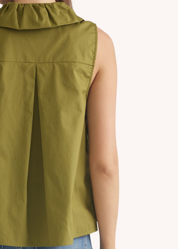 Cecil Cotton Ruffle Top in Olive