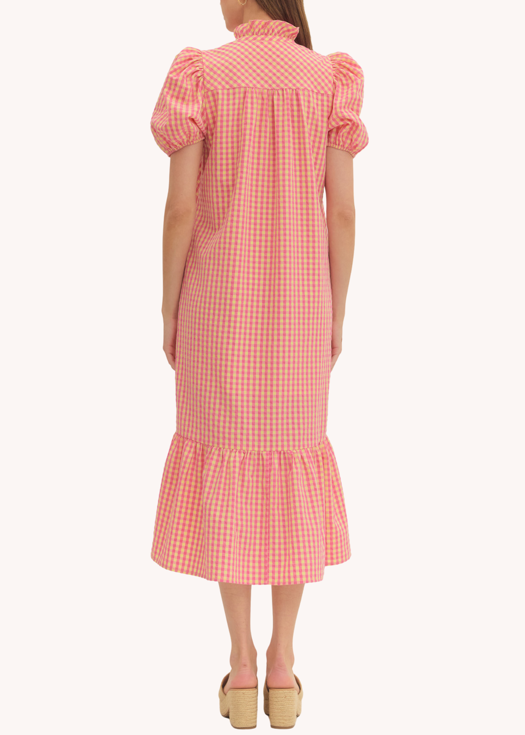 Fallon Cotton Midi Dress in Pink Gingham