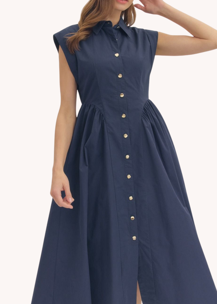 Marbella Cotton Midi Dress in Navy