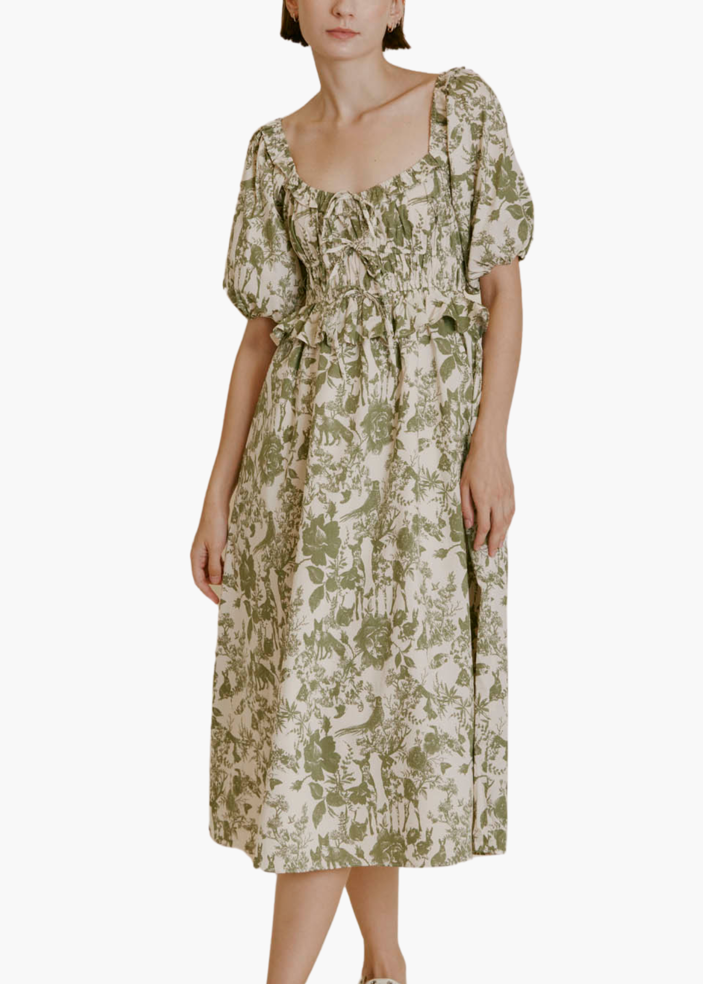 Toile Print Midi Dress in Sage