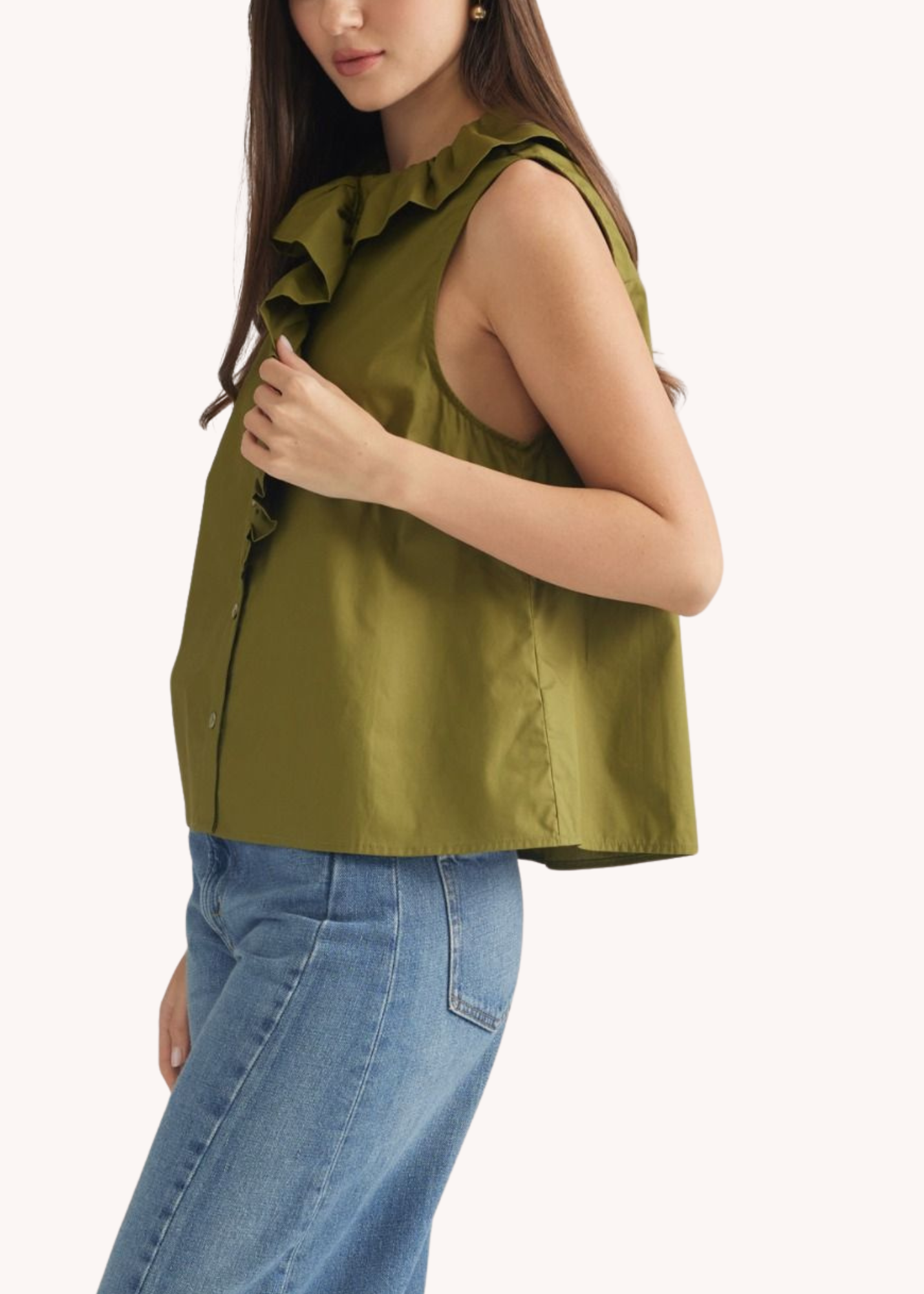 Cecil Cotton Ruffle Top in Olive