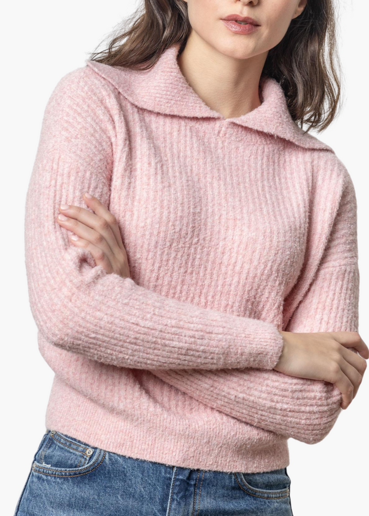 Easy Split Collar Sweater in Peony