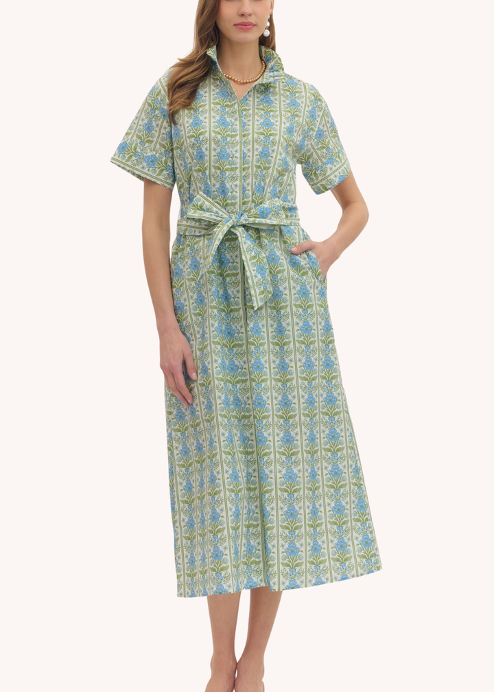 Hallie Midi Shirt Dress in Blue