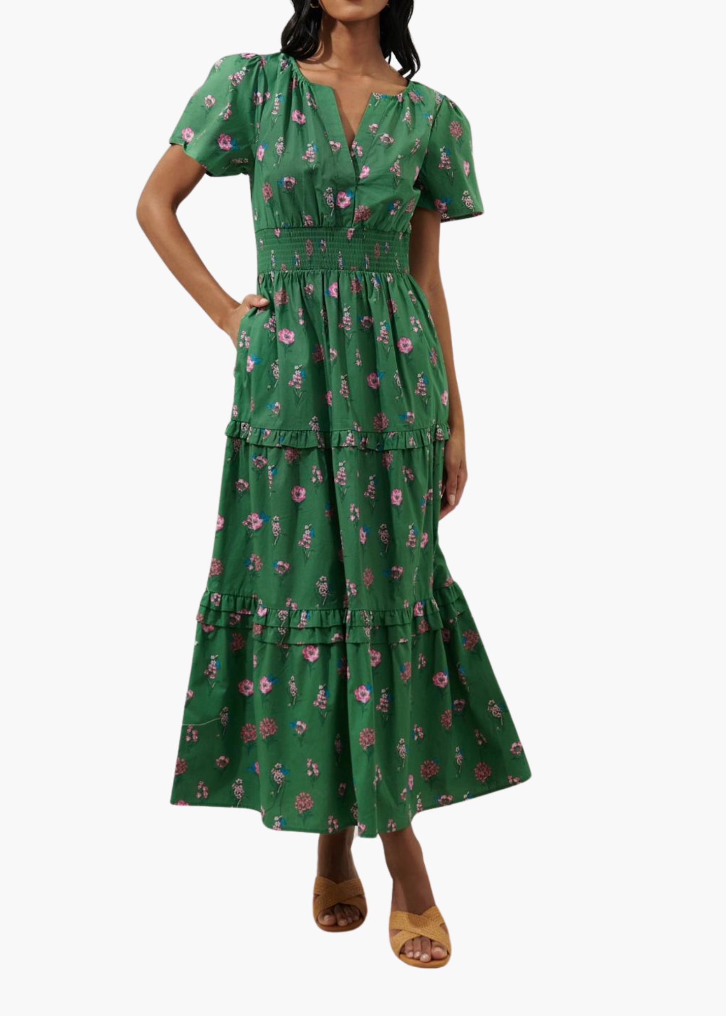 Palmer Poplin Maxi Dress in Green Garden