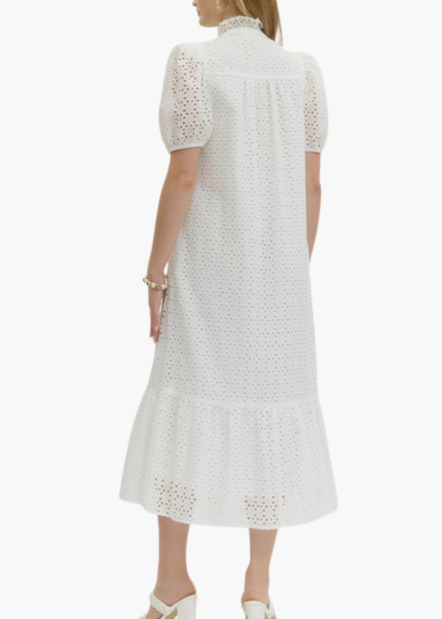 Laura Midi Dress in White Eyelet
