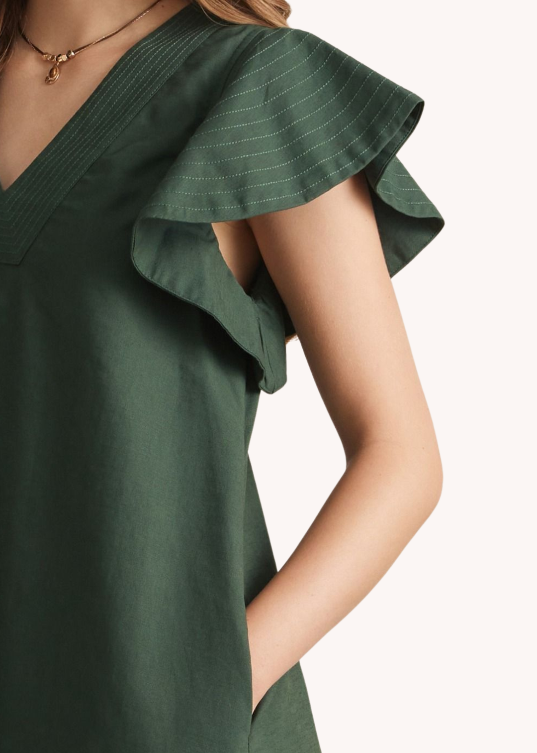Lola Flutter Sleeve Dress in Hunter Green