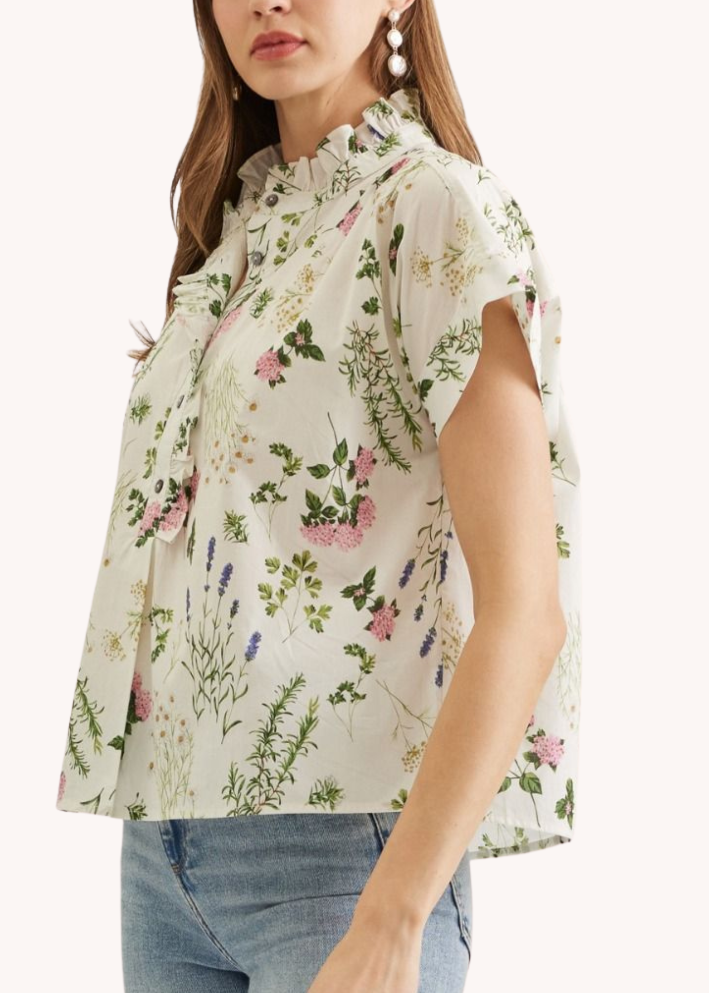 Soft Ruffled Floral Top in Cream