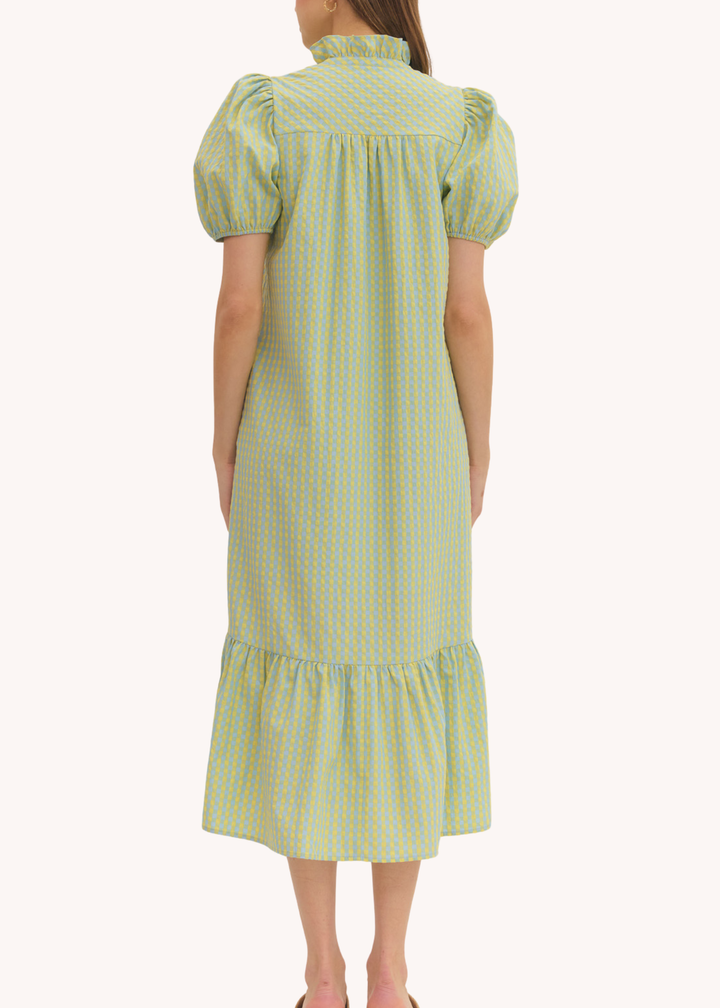 Fallon Cotton Midi Dress in Pool Gingham