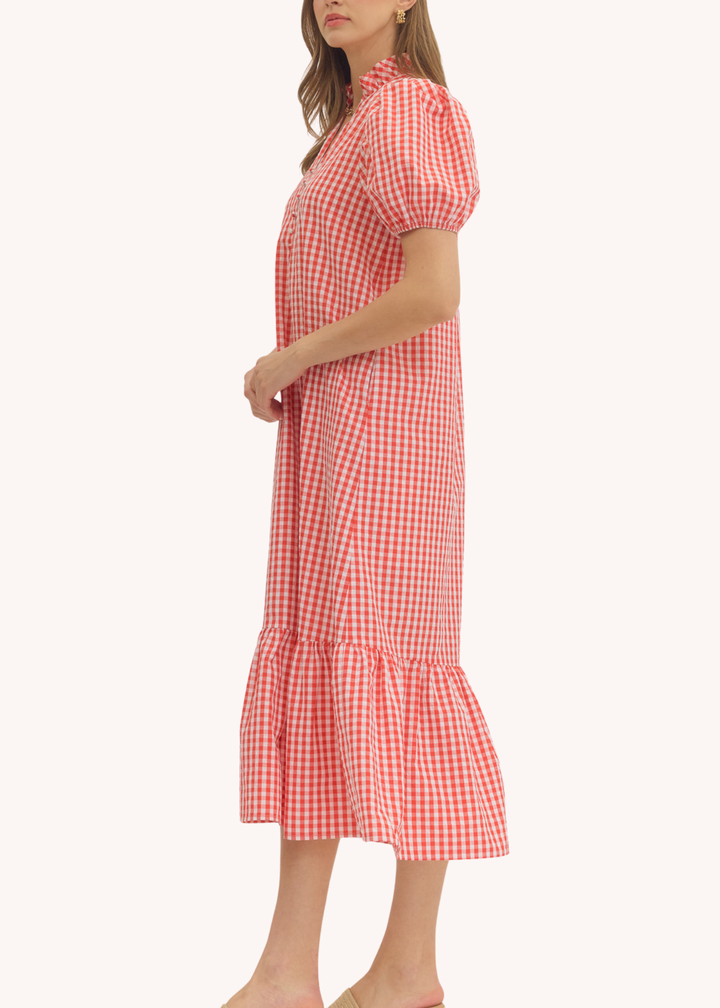 Fallon Cotton Midi Dress in Red Gingham