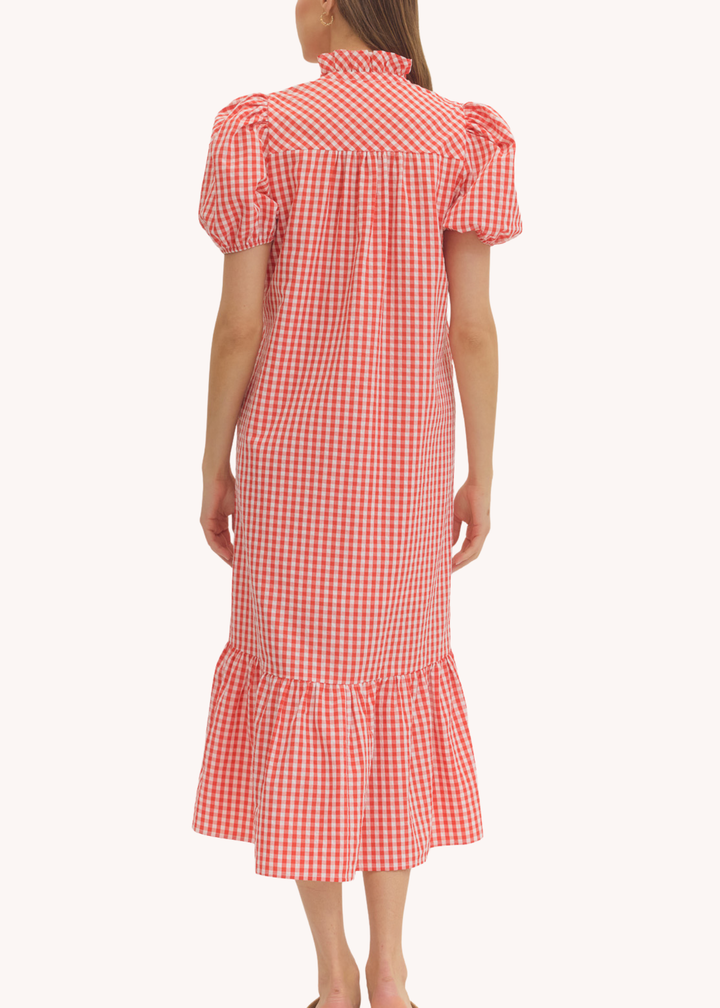 Fallon Cotton Midi Dress in Red Gingham