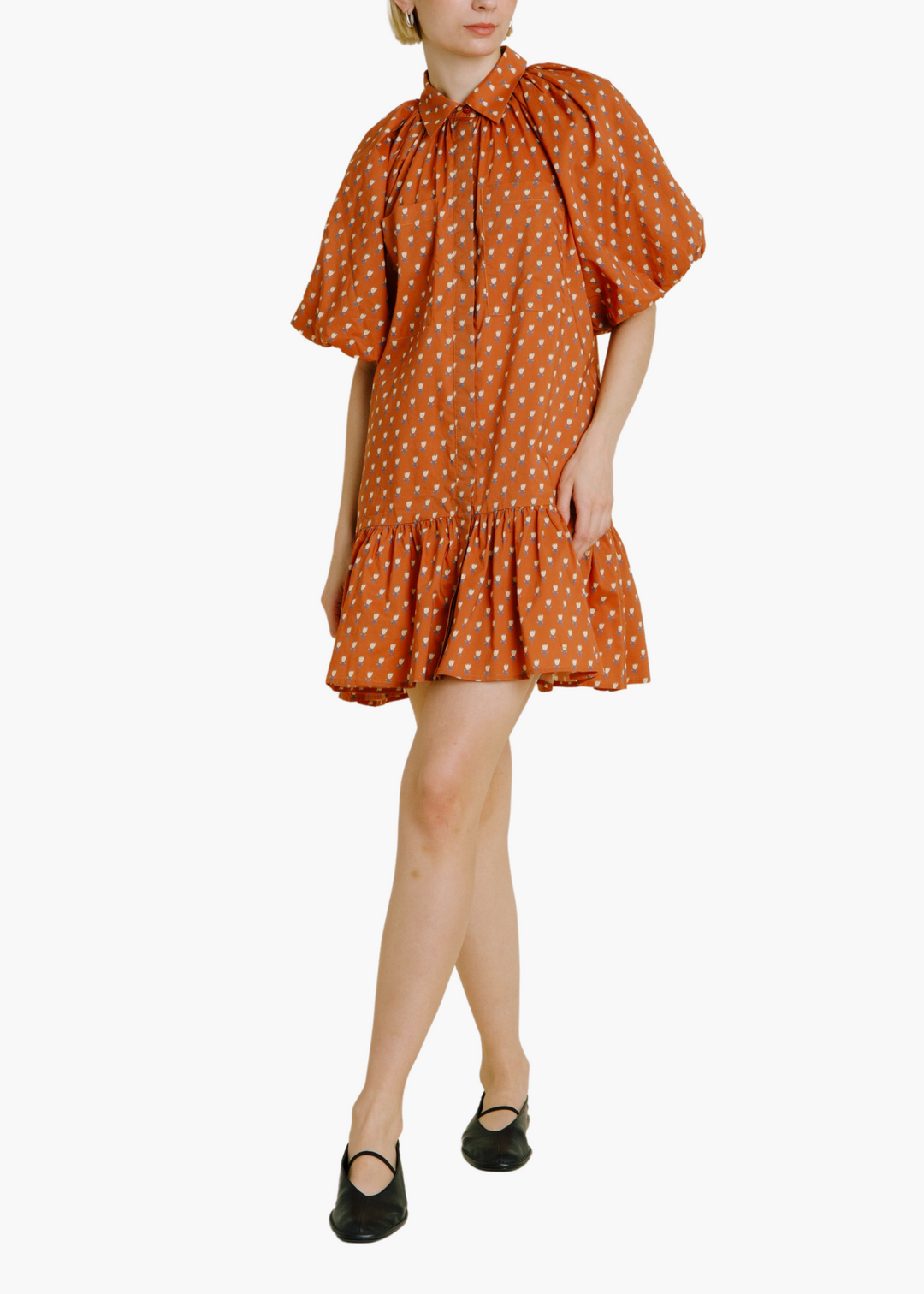 Callie Floral Drop Waist Shirt Dress in Terracotta