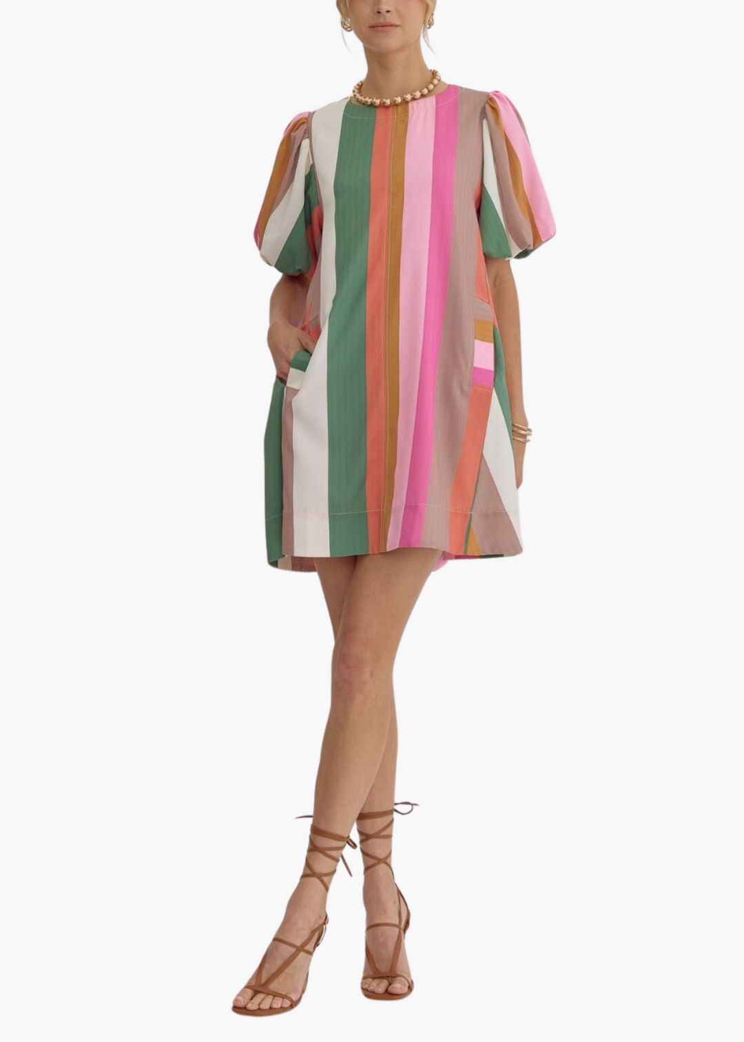 Carly Puff Sleeve Mini Dress in Candy Stripe