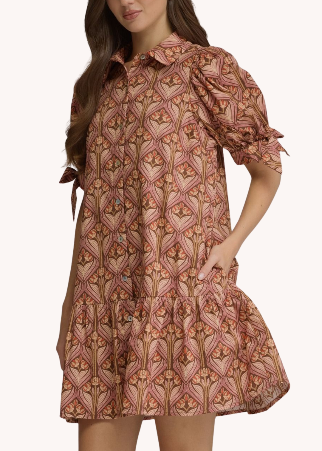 Emily Cotton Mini Dress in Brown