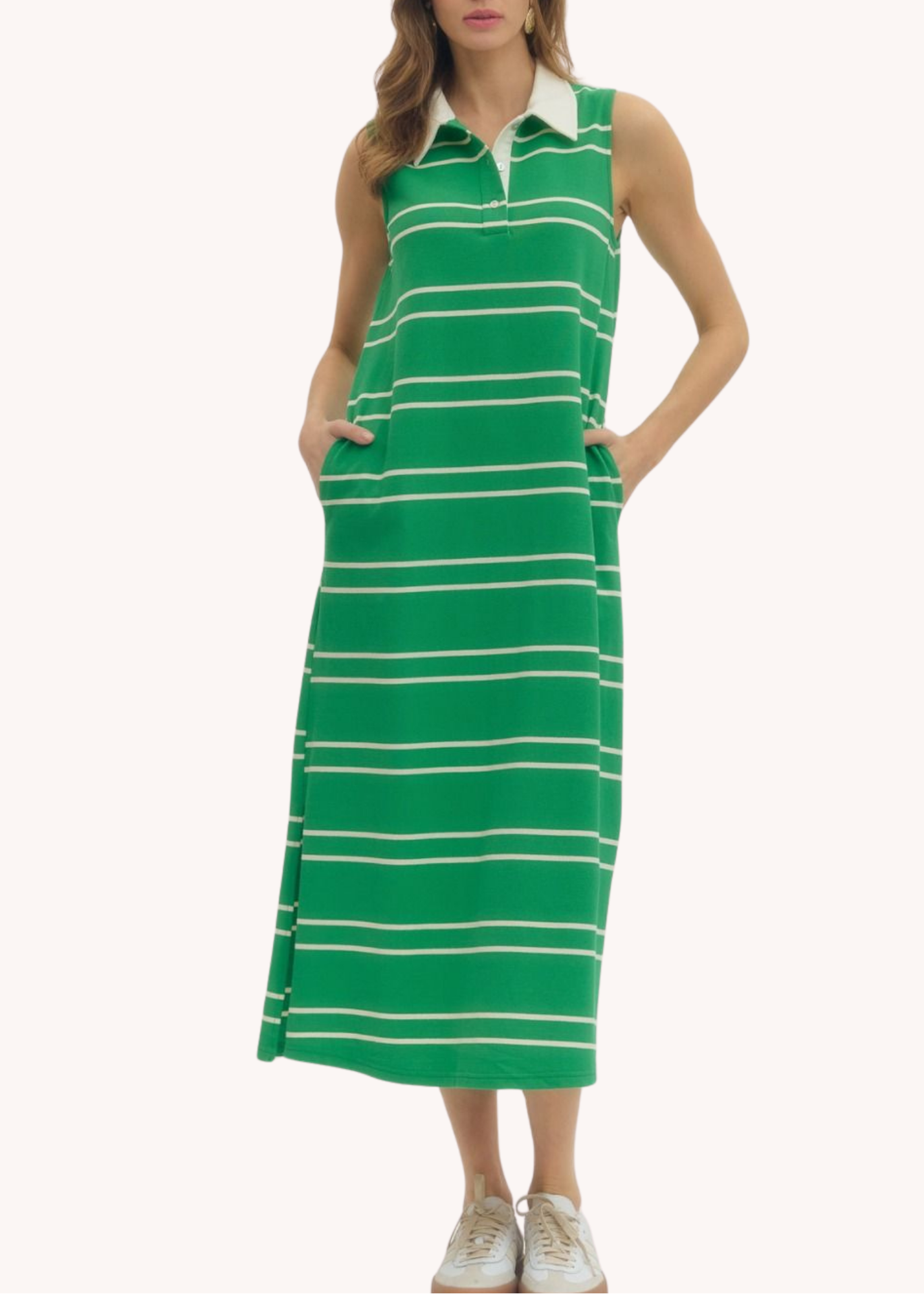 Malia Striped Tank Midi Dress in Green