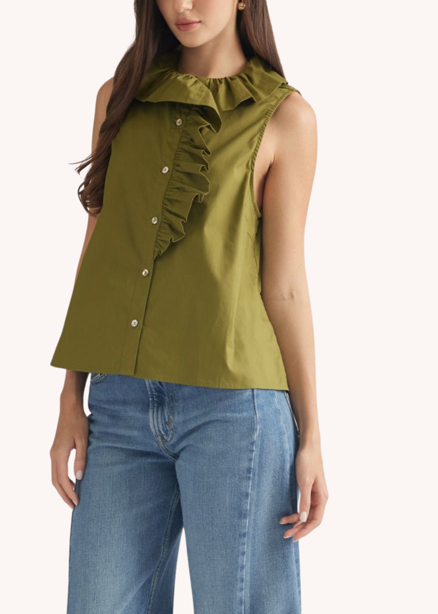 Cecil Cotton Ruffle Top in Olive