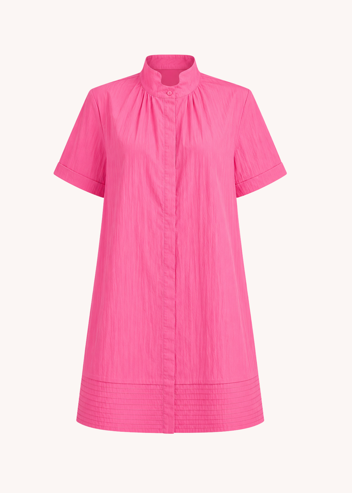 Chloe Stand Collar Mini Shirt Dress in Pink